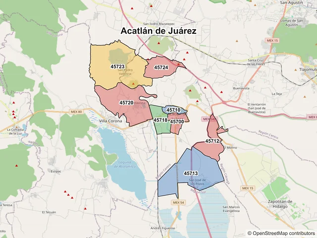 Mapa de códigos postales de Acatlán de Juárez, Jalisco