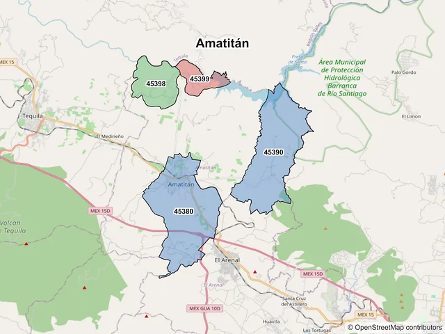 Mapa de códigos postales de Amatitán, Jalisco