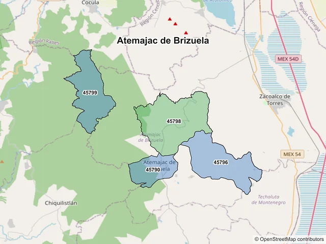Mapa de códigos postales de Atemajac de Brizuela, Jalisco