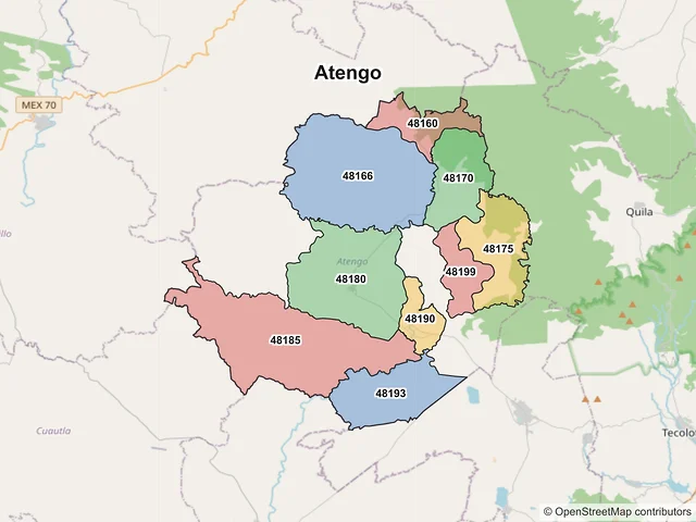 Mapa de códigos postales de Atengo, Jalisco