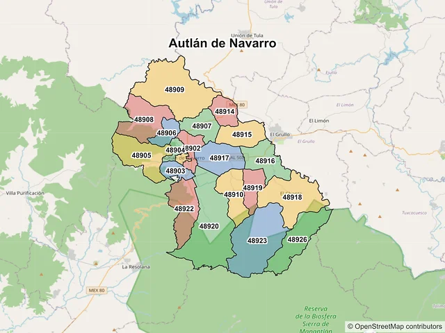 Mapa de códigos postales de Autlán de Navarro, Jalisco