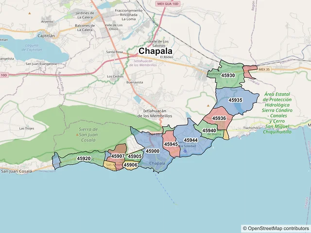 Mapa de códigos postales de Chapala, Jalisco