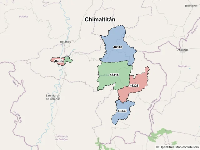 Mapa de códigos postales de Chimaltitán, Jalisco
