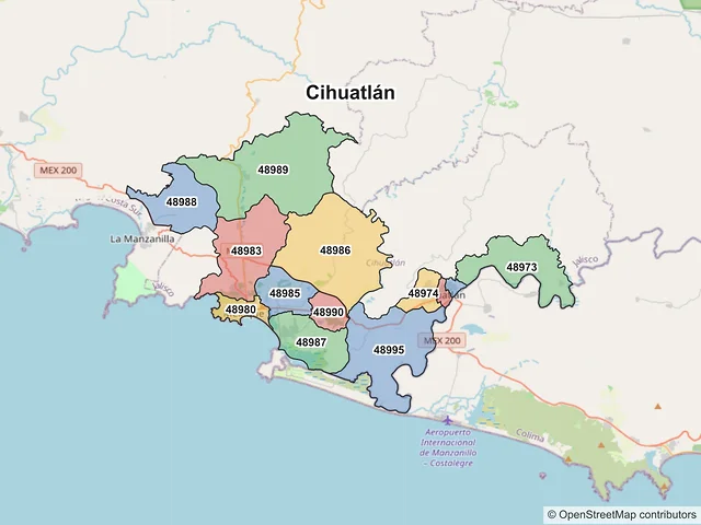 Mapa de códigos postales de Cihuatlán, Jalisco