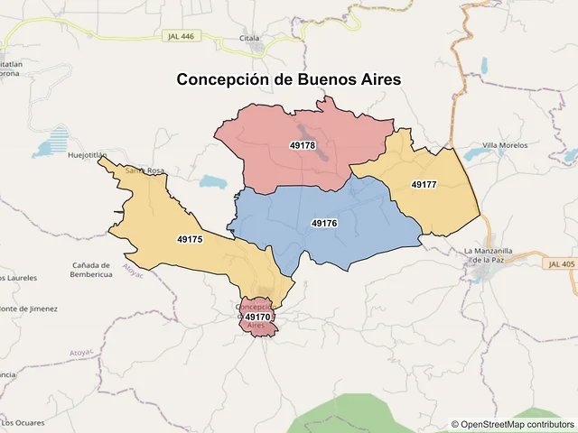 Mapa de códigos postales de Concepción de Buenos Aires, Jalisco