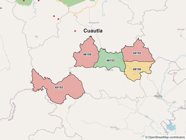 Mapa de códigos postales de Cuautla, Jalisco