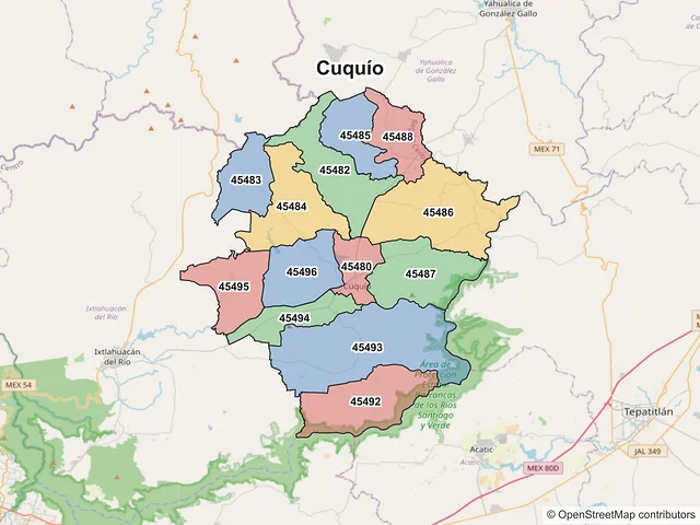 Mapa de códigos postales de Cuquío, Jalisco