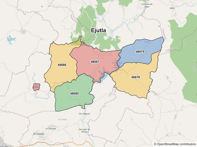 Mapa de códigos postales de Ejutla, Jalisco