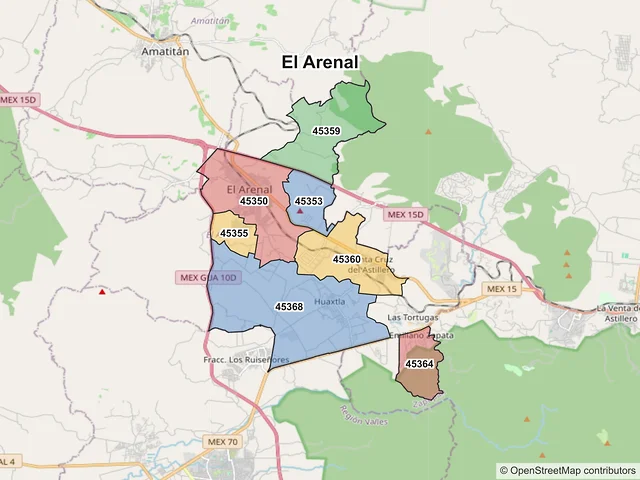 Mapa de códigos postales de El Arenal, Jalisco
