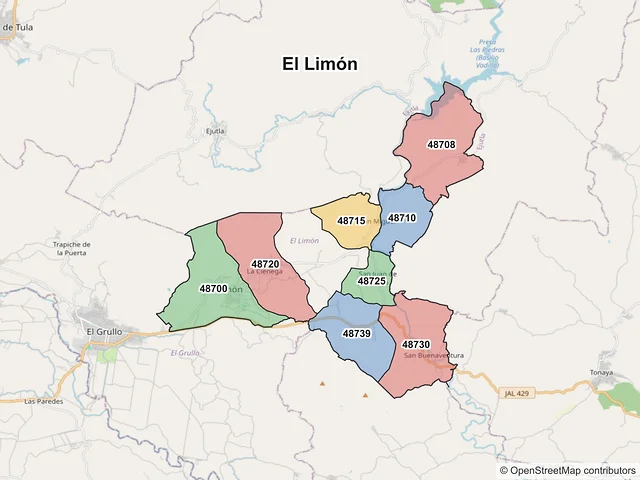 Mapa de códigos postales de El Limón, Jalisco