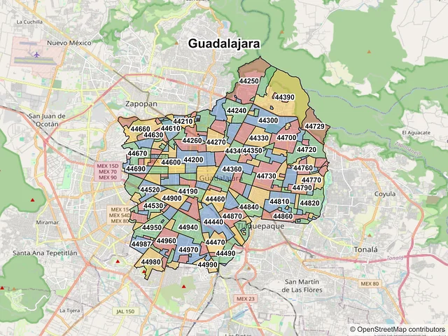 Mapa de códigos postales de Guadalajara, Jalisco
