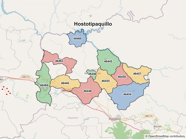 Mapa de códigos postales de Hostotipaquillo, Jalisco