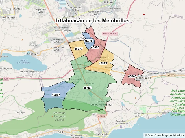 Mapa de códigos postales de Ixtlahuacán de los Membrillos, Jalisco