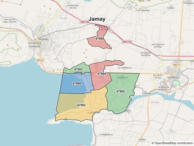 Mapa de códigos postales de Jamay, Jalisco