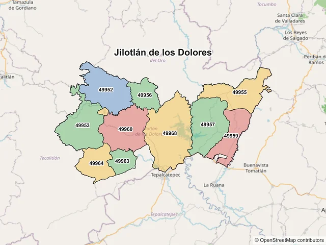 Mapa de códigos postales de Jilotlán de los Dolores, Jalisco