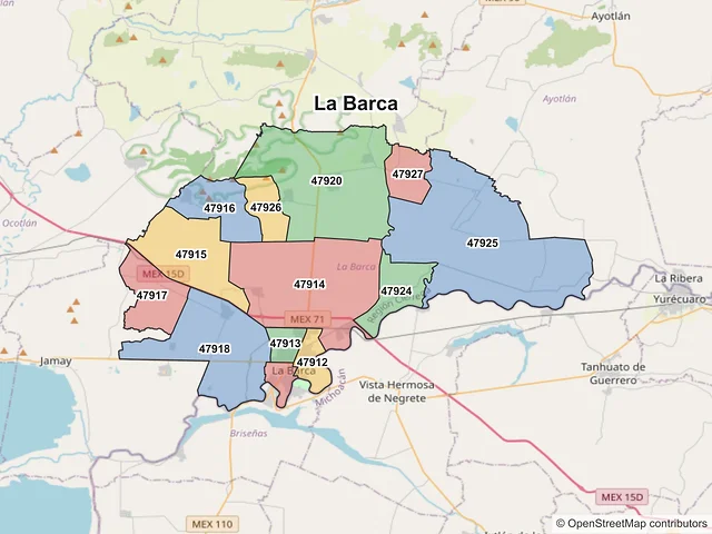 Mapa de códigos postales de La Barca, Jalisco
