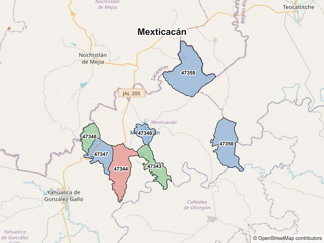 Mapa de códigos postales de Mexticacán, Jalisco