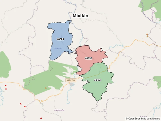 Mapa de códigos postales de Mixtlán, Jalisco