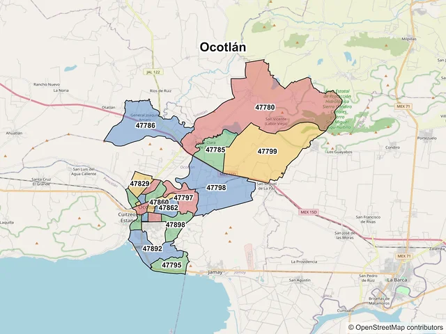 Mapa de códigos postales de Ocotlán, Jalisco