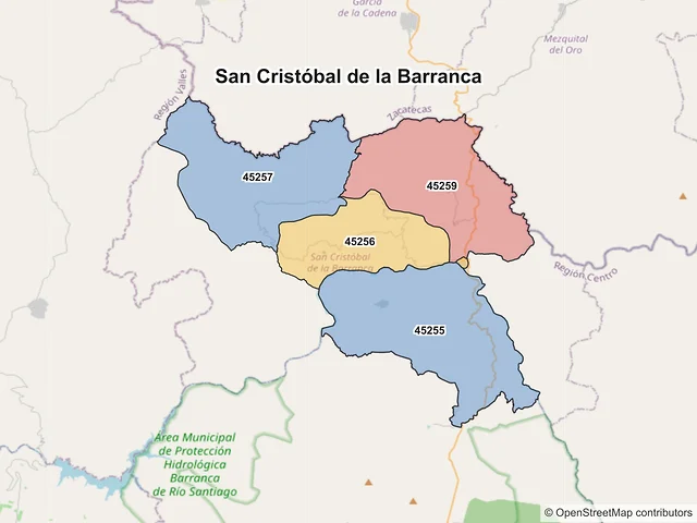 Mapa de códigos postales de San Cristóbal de la Barranca, Jalisco