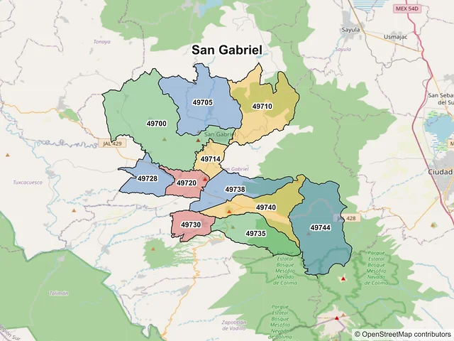 Mapa de códigos postales de San Gabriel, Jalisco