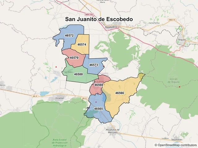 Mapa de códigos postales de San Juanito de Escobedo, Jalisco
