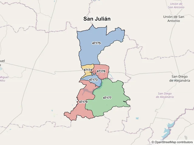 Mapa de códigos postales de San Julián, Jalisco