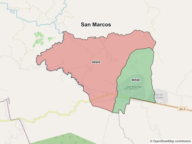 Mapa de códigos postales de San Marcos, Jalisco