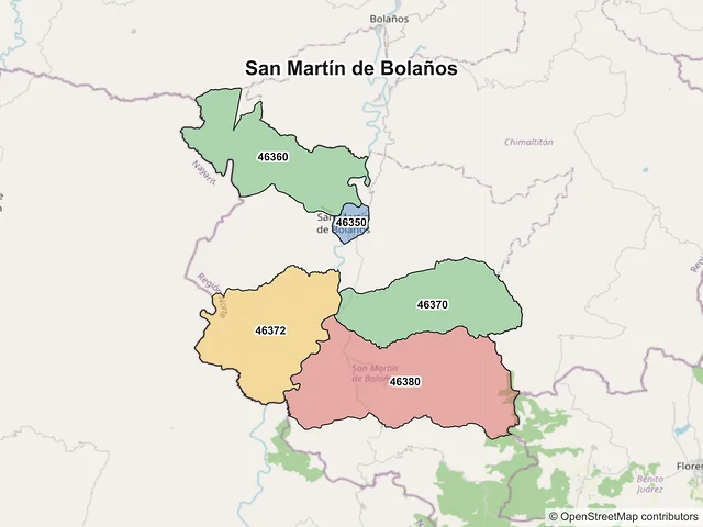 Mapa de códigos postales de San Martín de Bolaños, Jalisco