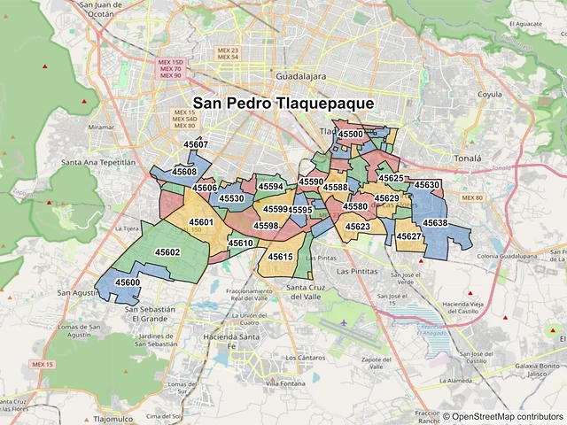 Mapa de códigos postales de San Pedro Tlaquepaque, Jalisco