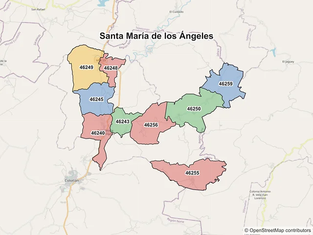Mapa de códigos postales de Santa María de los Ángeles, Jalisco