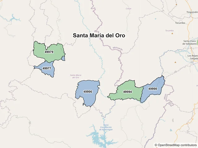 Mapa de códigos postales de Santa María del Oro, Jalisco