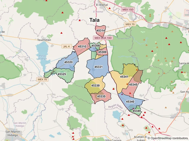 Mapa de códigos postales de Tala, Jalisco