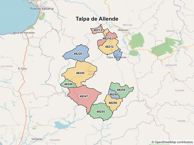 Mapa de códigos postales de Talpa de Allende, Jalisco