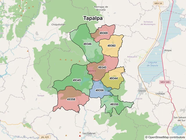 Mapa de códigos postales de Tapalpa, Jalisco