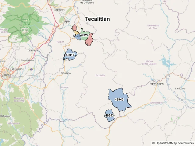 Mapa de códigos postales de Tecalitlán, Jalisco