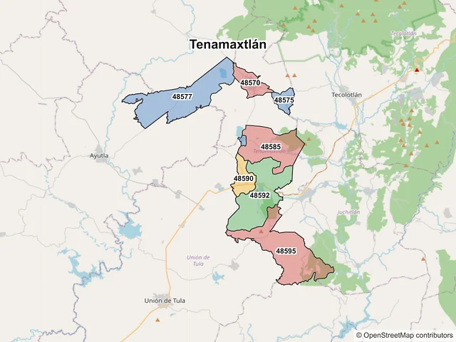 Mapa de códigos postales de Tenamaxtlán, Jalisco