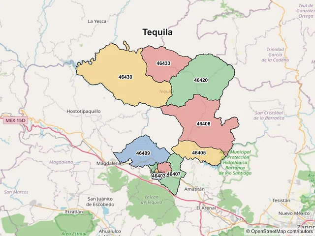 Mapa de códigos postales de Tequila, Jalisco