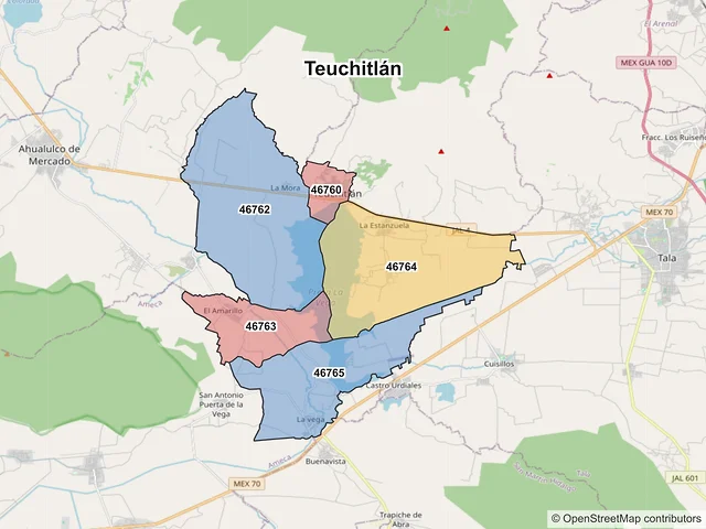 Mapa de códigos postales de Teuchitlán, Jalisco