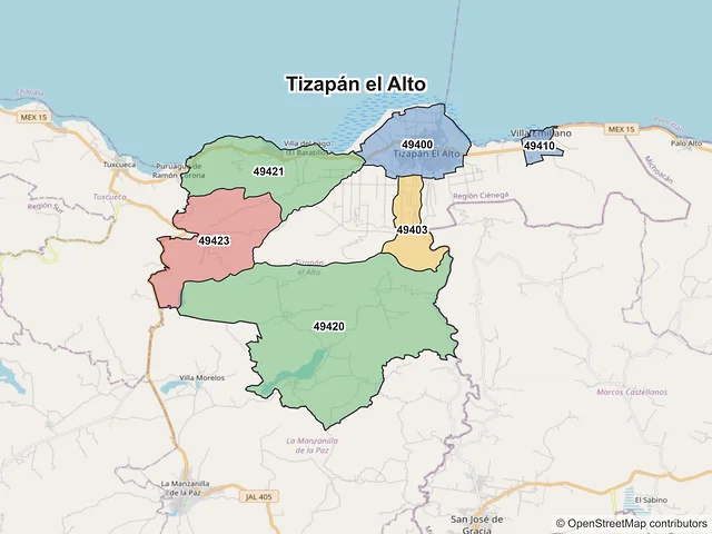 Mapa de códigos postales de Tizapán el Alto, Jalisco
