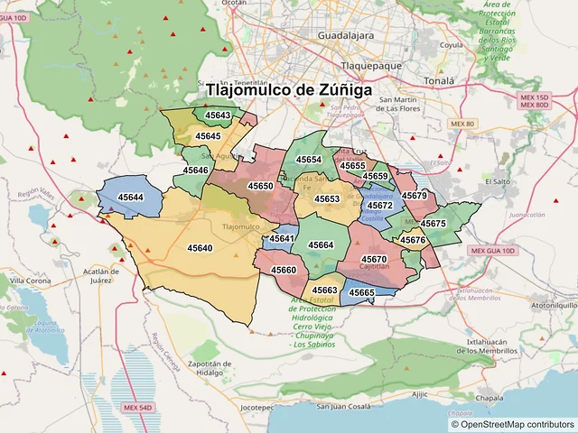 Mapa de códigos postales de Tlajomulco de Zúñiga, Jalisco