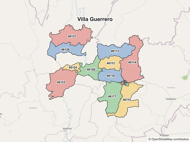 Mapa de códigos postales de Villa Guerrero, Jalisco