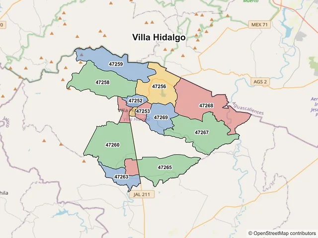 Mapa de códigos postales de Villa Hidalgo, Jalisco