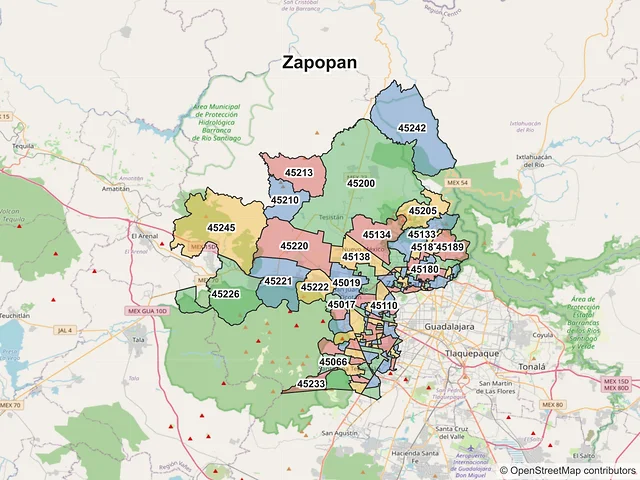 Mapa de códigos postales de Zapopan, Jalisco
