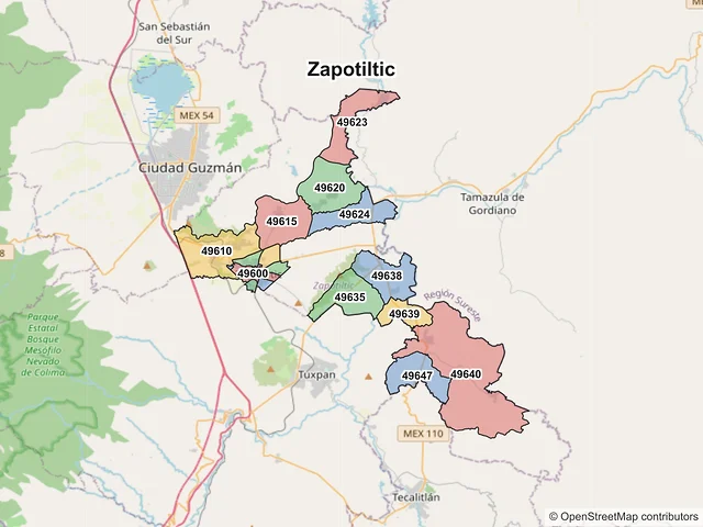 Mapa de códigos postales de Zapotiltic, Jalisco