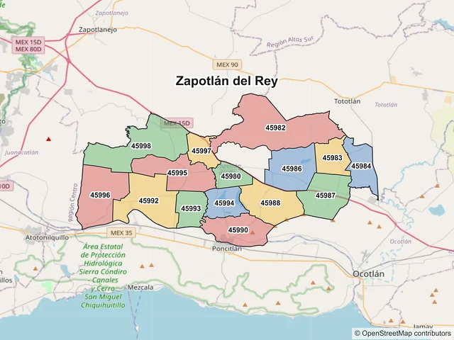 Mapa de códigos postales de Zapotlán del Rey, Jalisco