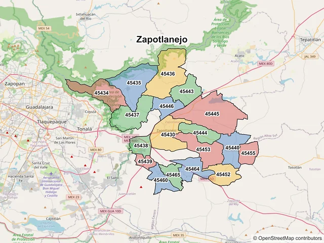 Mapa de códigos postales de Zapotlanejo, Jalisco
