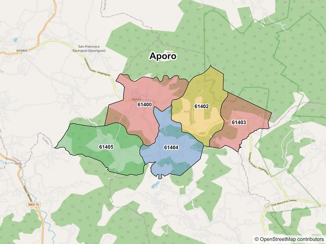 Mapa de códigos postales de Aporo, Michoacán de Ocampo