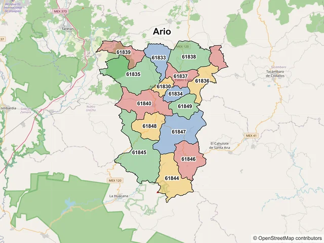 Mapa de códigos postales de Ario, Michoacán de Ocampo
