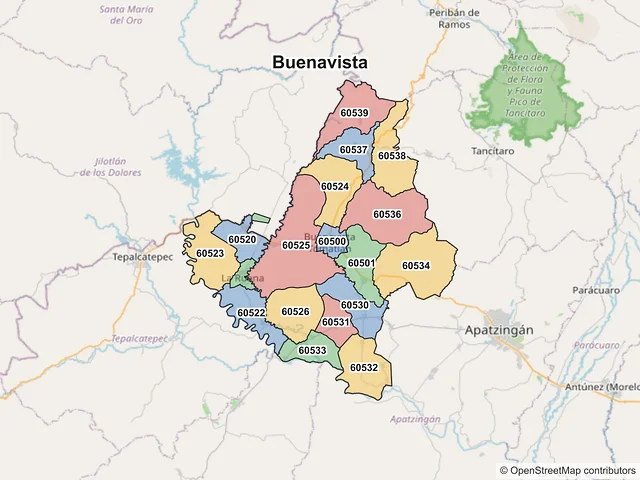 Mapa de códigos postales de Buenavista, Michoacán de Ocampo
